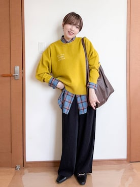 「アイテム（スラックス）」を使った、tahanyanさん（レディース・155cm）の秋コーディネート