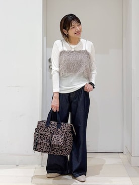 「GLOBAL WORK（グローバルワーク）のサラサラヘンリーネック長袖プルオーバー/1017895（Tシャツ/カットソー、ホワイト系）」を使った、tahanyanさん（レディース・155cm）の夏コーディネート