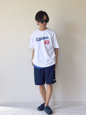 「FIRST DOWN（ファーストダウン）のアイテム（その他パンツ）」を使った、ヨコちゃんさん（メンズ・165cm）の夏コーディネート