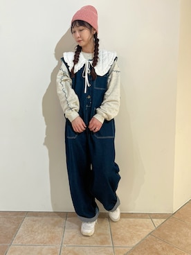 「アイテム（ニットキャップ/ビーニー、ピンク系）」を使った、chio0703さん（レディース・158cm）の冬コーディネート