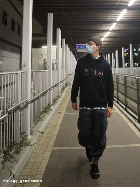 「oversize」｜「アイテム（ニットキャップ/ビーニー）」を使った、mreggさん（メンズ・180cm）の冬コーディネート