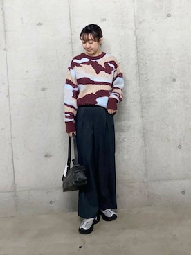 「SENSE OF PLACE by URBAN RESEARCH（センスオブプレイスバイアーバンリサーチ）のニュアンスパターンラメセーター（ニット/セーター）」を使った、みてきちさん（レディース・155cm）の冬コーディネート