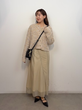 「SENSE OF PLACE by URBAN RESEARCH（センスオブプレイスバイアーバンリサーチ）の『洗濯可』ミックスツイードカーディガン（カーディガン/ボレロ、ベージュ系）」を使った、みてきちさん（レディース・155cm）の春コーディネート