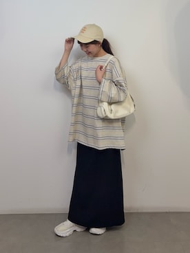 「SENSE OF PLACE by URBAN RESEARCH(センスオブプレイスバイアーバンリサーチ)の『撥水』SKINProof 撥水ドレープスカート(スカート、ブラック系)」を使った、みてきちさん(レディース・155cm)の春コーディネート