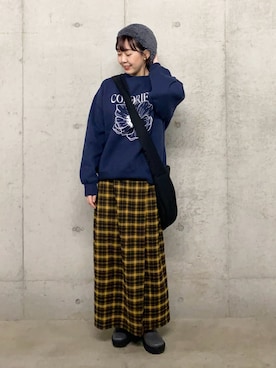 「SMELLY（スメリー）のアイテム（ハンチング/ベレー帽）」を使った、みてきちさん（レディース・155cm）の冬コーディネート