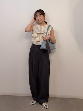 「SENSE OF PLACE by URBAN RESEARCH(センスオブプレイスバイアーバンリサーチ)のボーダーカットビスチェセット(Tシャツ/カットソー、ホワイト系)」を使った、みてきちさん(レディース・155cm)の春コーディネート