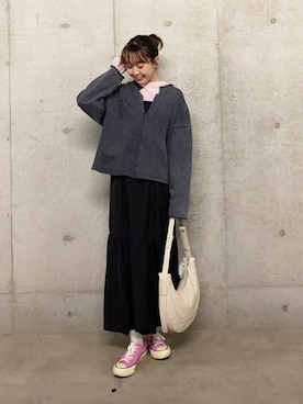 「SENSE OF PLACE by URBAN RESEARCH（センスオブプレイスバイアーバンリサーチ）のシアーボーダールーズTシャツ（Tシャツ/カットソー）」を使った、みてきちさん（レディース・155cm）の冬コーディネート