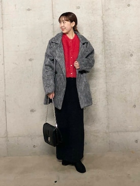 「レッド」｜「アイテム（ステンカラーコート）」を使った、みてきちさん（レディース・155cm）の冬コーディネート