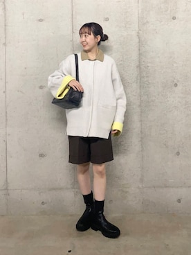 「アイテム（ノーカラーコート）」を使った、みてきちさん（レディース・155cm）の秋コーディネート
