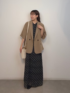 「SENSE OF PLACE by URBAN RESEARCH(センスオブプレイスバイアーバンリサーチ)のチェックシアーナローワンピース(ワンピース、ブラック系)」を使った、みてきちさん(レディース・155cm)の夏コーディネート