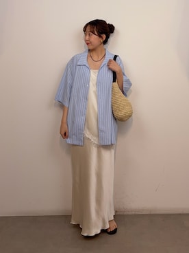「SMELLY(スメリー)のステンレスカラービーズ2セットネックレス(ネックレス、ブラック系)」を使った、みてきちさん(レディース・155cm)の夏コーディネート