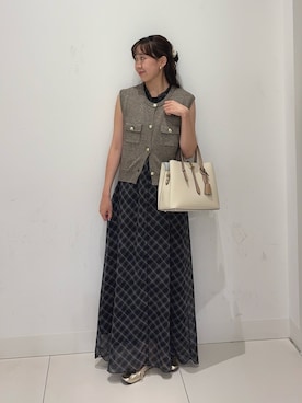 「SENSE OF PLACE by URBAN RESEARCH(センスオブプレイスバイアーバンリサーチ)の『洗濯可』メタルボタンポケットベスト(ベスト、ブラウン系)」を使った、みてきちさん(レディース・155cm)の夏コーディネート