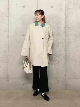 「アイテム（ノーカラーコート）」を使った、みてきちさん（レディース・155cm）の秋コーディネート