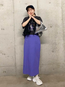 「アイテム（スカート、パープル系）」を使った、みてきちさん（レディース・155cm）の夏コーディネート