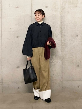 「RODE SKO（ロデスコ）のワンハンドル3WAYバッグ（ハンドバッグ）」を使った、みてきちさん（レディース・155cm）の秋コーディネート