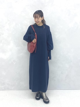「SENSE OF PLACE by URBAN RESEARCH（センスオブプレイスバイアーバンリサーチ）の『WEB/一部店舗限定』センターシームサムホールニットワンピース（ワンピース）」を使った、みてきちさん（レディース・155cm）の秋コーディネート