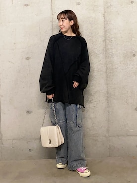 「SENSE OF PLACE by URBAN RESEARCH（センスオブプレイスバイアーバンリサーチ）のヴィンテージルーズスウェット（Tシャツ/カットソー）」を使った、みてきちさん（レディース・155cm）の秋コーディネート