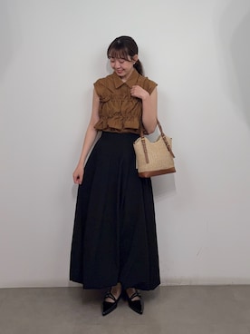 「SENSE OF PLACE by URBAN RESEARCH(センスオブプレイスバイアーバンリサーチ)のビスチェセットノースリーブシャツ(シャツ/ブラウス、イエロー系)」を使った、みてきちさん(レディース・155cm)の夏コーディネート