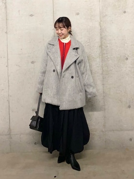 「レッド」｜「アイテム（ステンカラーコート）」を使った、みてきちさん（レディース・155cm）の秋コーディネート