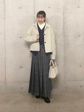 「SENSE OF PLACE by URBAN RESEARCH（センスオブプレイスバイアーバンリサーチ）のパッチワークVネックカーディガン（カーディガン/ボレロ）」を使った、みてきちさん（レディース・155cm）の秋コーディネート