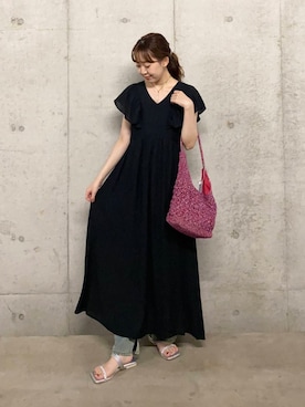 「アイテム（バッグ、レッド系）」を使った、みてきちさん（レディース・155cm）の夏コーディネート