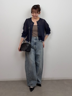 「SENSE OF PLACE by URBAN RESEARCH(センスオブプレイスバイアーバンリサーチ)の『洗濯可』UVケアシアーリブカーディガン(カーディガン/ボレロ、ブルー系)」を使った、みてきちさん(レディース・155cm)の春コーディネート