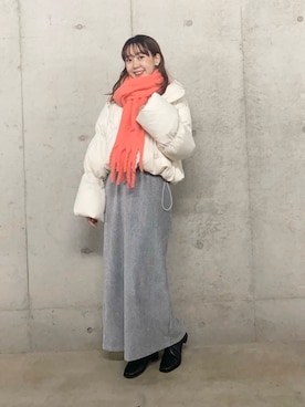 「レッド」｜「アイテム（ダウンジャケット/コート）」を使った、みてきちさん（レディース・155cm）の冬コーディネート