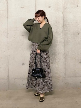 「SENSE OF PLACE by URBAN RESEARCH（センスオブプレイスバイアーバンリサーチ）のアニマルパターンナロースカート（スカート）」を使った、みてきちさん（レディース・155cm）の秋コーディネート