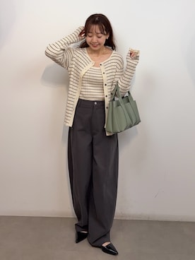 「SENSE OF PLACE by URBAN RESEARCH（センスオブプレイスバイアーバンリサーチ）の『洗濯可』2WAYニットアンサンブル（ニット/セーター、ホワイト系）」を使った、みてきちさん（レディース・155cm）の冬コーディネート