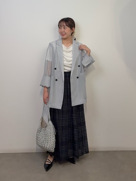 「SENSE OF PLACE by URBAN RESEARCH(センスオブプレイスバイアーバンリサーチ)のシアードレープトップ(半袖)(Tシャツ/カットソー、ホワイト系)」を使った、みてきちさん(レディース・155cm)の春コーディネート