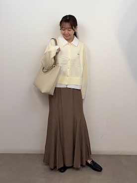 「SENSE OF PLACE by URBAN RESEARCH（センスオブプレイスバイアーバンリサーチ）の『洗濯可』プレートツキシャツドッキングニットカーディガン（カーディガン/ボレロ、ホワイト系）」を使った、みてきちさん（レディース・155cm）の春コーディネート