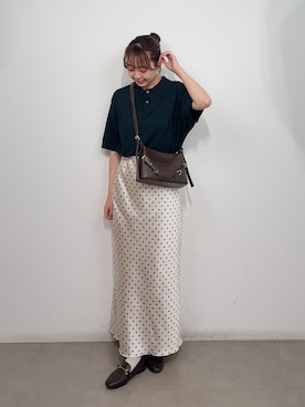 「SENSE OF PLACE by URBAN RESEARCH(センスオブプレイスバイアーバンリサーチ)の『洗濯可』ストレッチニットポロショートスリーブTシャツ(ニット/セーター、グリーン系)」を使った、みてきちさん(レディース・155cm)の春コーディネート