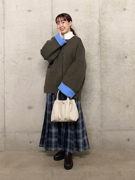 「アイテム（ノーカラーコート）」を使った、みてきちさん（レディース・155cm）の秋コーディネート