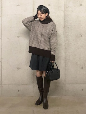 「SMELLY（スメリー）のアイテム（ハンチング/ベレー帽）」を使った、みてきちさん（レディース・155cm）の冬コーディネート