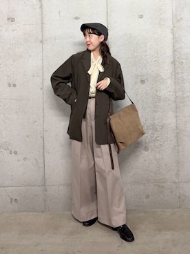 「アイテム（ハンチング/ベレー帽）」を使った、みてきちさん（レディース・155cm）の秋コーディネート