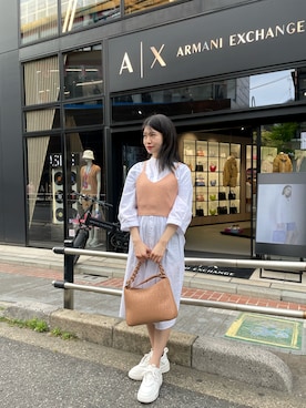「ARMANI EXCHANGE（アルマーニエクスチェンジ）のアイテム（シャツワンピース）」を使った、Misakeyさん（レディース・160cm）の春コーディネート