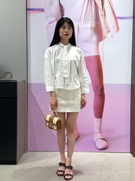 「ARMANI EXCHANGE（アルマーニエクスチェンジ）の【A|X アルマーニ エクスチェンジ】ベルトデザイン ミュールサンダル（サンダル、ブラウン系）」を使った、Misakeyさん（レディース・160cm）の春コーディネート