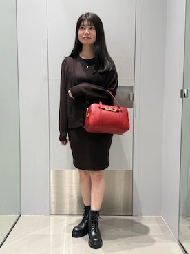 「ARMANI EXCHANGE（アルマーニエクスチェンジ）の【A|X アルマーニ エクスチェンジ】CO ヘビーリブ フィットワンピース（EC限定カラー含）（ワンピース、ブラウン系）」を使った、Misakeyさん（レディース・160cm）の秋コーディネート