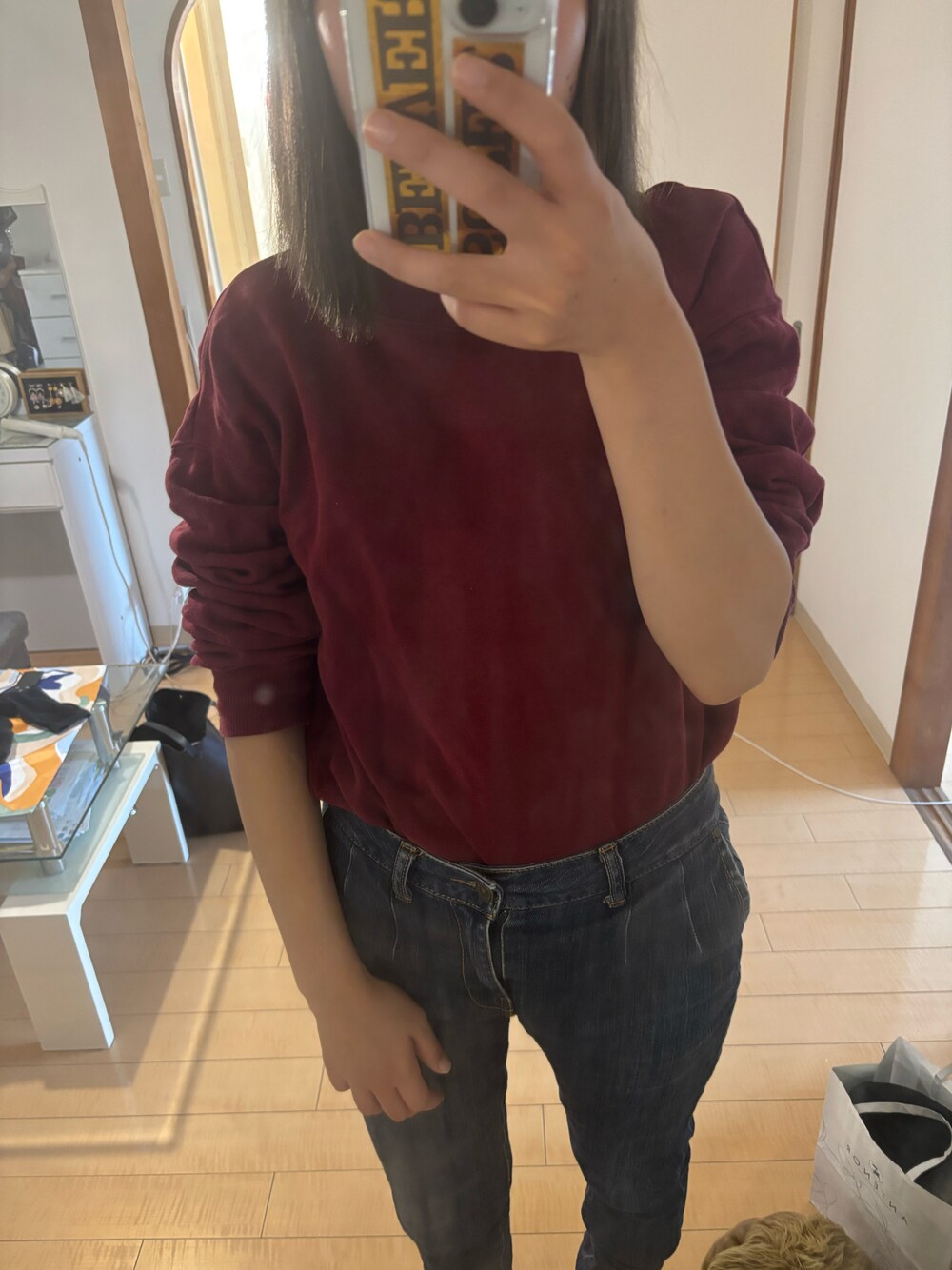「秋っぽコーデ更新中、秋コーデ、秋服、仕事コーデ、ラフコーデ」｜「UNIQLOのアイテム（トップス、レッド系）」を使った、mikihouse415さん（レディース・156cm）の秋コーディネートの1枚目の写真