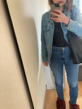 「Honeys（ハニーズ）のアイテム（デニムジャケット）」を使った、mikihouse415さん（レディース・156cm）の冬コーディネート