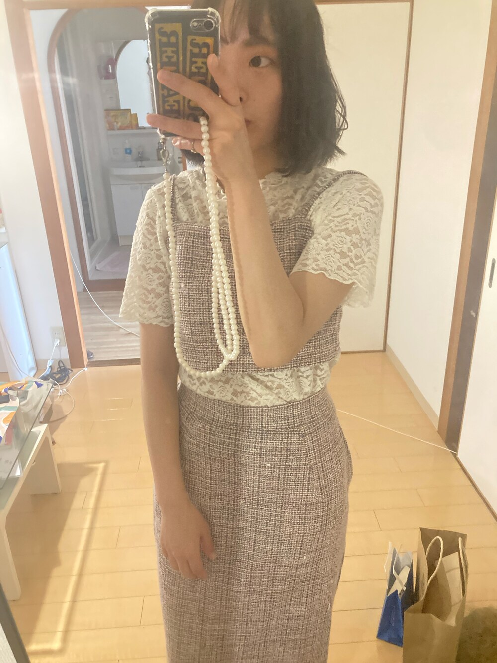 「ピンクコーデ、セットアップ、関コレ」｜「GUのアイテム（シャツ/ブラウス、ホワイト系）」を使った、mikihouse415さん（レディース・156cm）の夏コーディネートの1枚目の写真