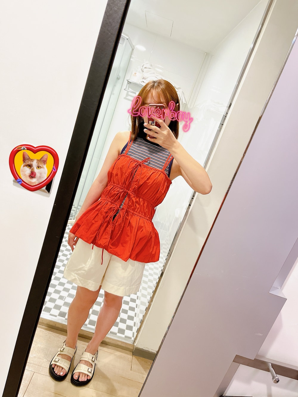 「夏コーデ、KBF、大人女子」｜「KBFのギャザーリボンビスチェ（ベスト、レッド系）」を使った、Bevilet  Baeさん（レディース・160cm）の夏コーディネートの1枚目の写真