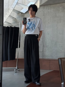 「アイテム（スラックス）」を使った、てるさん（メンズ・181cm）の夏コーディネート