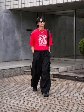 「SINSS（シンス）のNylon gathered mini shoulder bag / ナイロンギャザーミニショルダーバッグ（ショルダーバッグ）」を使った、てるさん（メンズ・181cm）の夏コーディネート