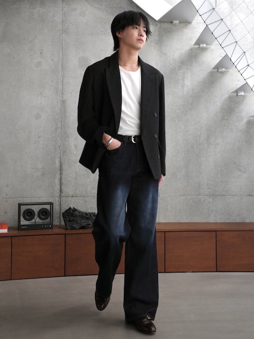 希少SINSS ブラック テーラードジャケット S Double tailored jacket / ダブルテーラードジャケット（セットアップ