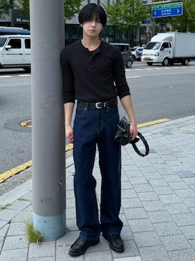 「SINSS（シンス）のSlim fit tank top / スリムフィットタンクトップ（タンクトップ、ブラック系）」を使った、てるさん（メンズ・181cm）の夏コーディネート