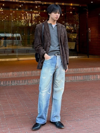 「SINSS(シンス)のSynthetic leather mini shoulder bag / シンセティックレザーミニショルダーバッグ(ショルダーバッグ)」を使った、てるさん(メンズ・181cm)の春コーディネート