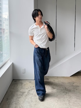 「SINSS（シンス）のCurve shoulder bag / カーブショルダーバッグ（ショルダーバッグ、ブラック系）」を使った、てるさん（メンズ・181cm）の夏コーディネート