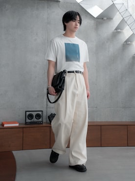 「SINSS（シンス）のGraphic compact T-shirt / グラフィックコンパクトTシャツ（Tシャツ/カットソー、その他）」を使った、てるさん（メンズ・181cm）の春コーディネート