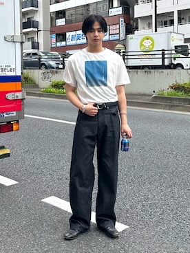 「SINSS（シンス）のGraphic compact T-shirt / グラフィックコンパクトTシャツ（Tシャツ/カットソー、その他）」を使った、てるさん（メンズ・181cm）の春コーディネート